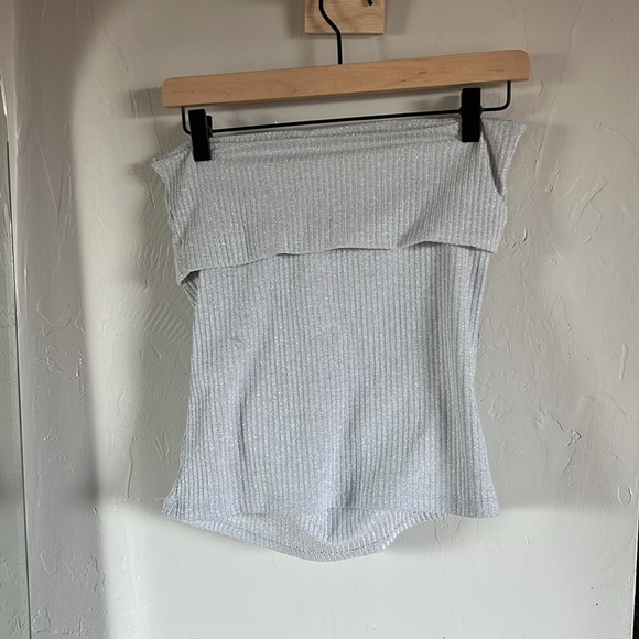 Zara White/silver Ribbed tube top - Picture 4 of 4